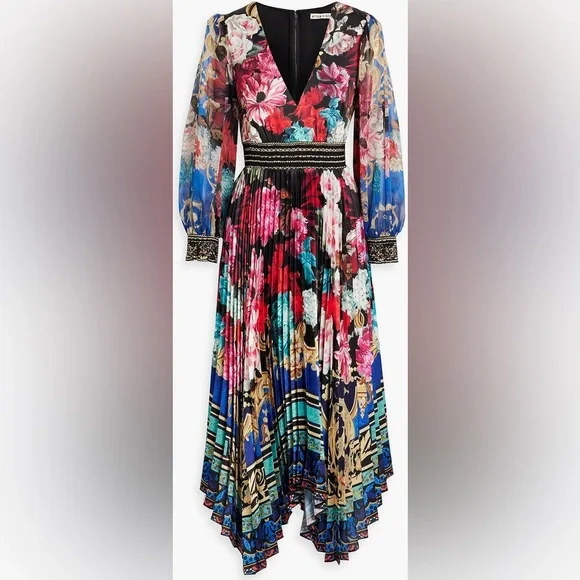 Alice + Olivia | Dresses | Alice Olivia Ethel Floral Midi Dress Pleated  Size 2 | Poshmark